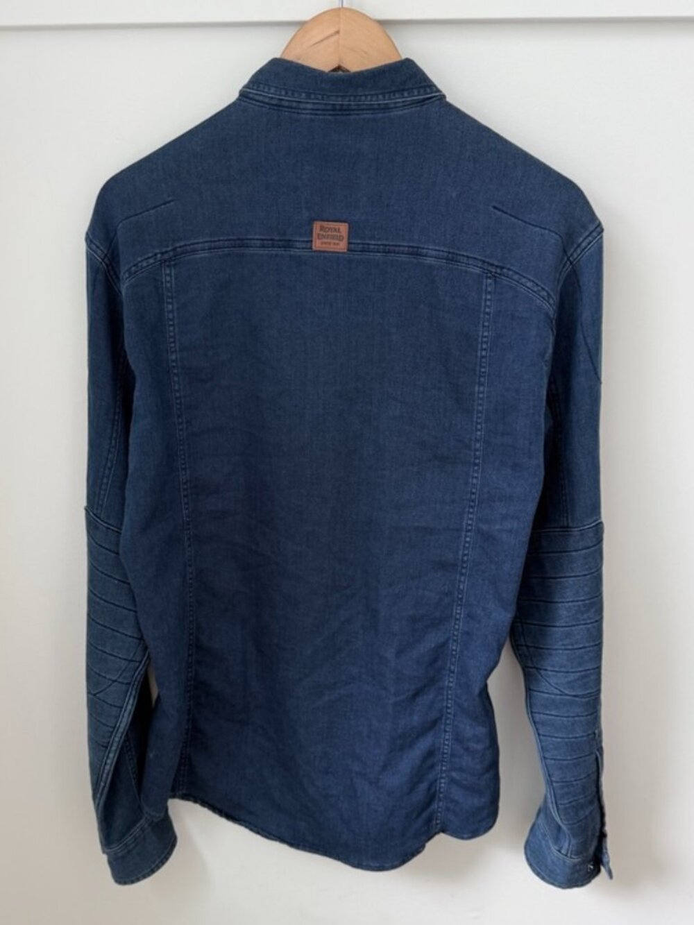 ROYAL ENFIELD Essential Blue Denim Long Sleeve Button Up Moto Work Shirt Men's L - Picture 7 of 11